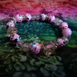 Hand Beaded Pink Stretch Bracelet